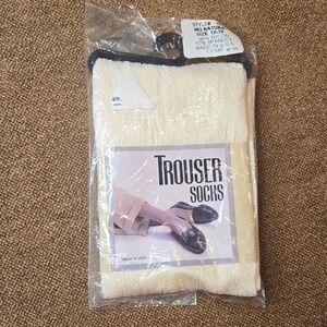 Vintage Trouser Socks Cream Beige Made in USA Ribbed Nylon 1X‎ - 3X One Pair NWT